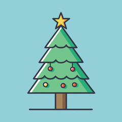 Vector Christmas tree with ornaments and star, A festive vector illustration of a Christmas tree decorated with colorful ornaments and a bright star, symbolizing holiday joy and celebration.  
