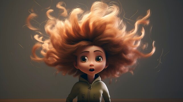 A photo of a 3D character having their hair teased