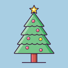 Vector Christmas tree with ornaments and star, A festive vector illustration of a Christmas tree decorated with colorful ornaments and a bright star, symbolizing holiday joy and celebration.  
