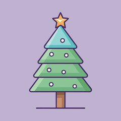 Vector Christmas tree with ornaments and star, A festive vector illustration of a Christmas tree decorated with colorful ornaments and a bright star, symbolizing holiday joy and celebration.  

