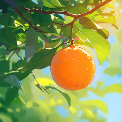 orange picture cartoon 2D, a beneficial fruit, is used as an illustration for advertising.