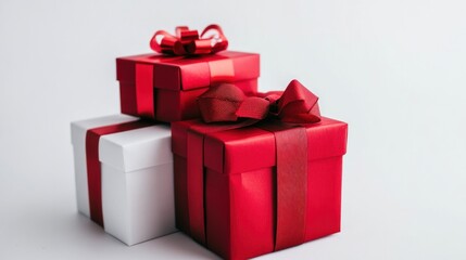 Obraz premium Stacked gift boxes, red and white, festive presentation