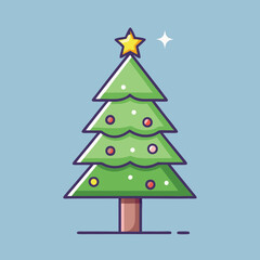 Vector Christmas tree with ornaments and star, A festive vector illustration of a Christmas tree decorated with colorful ornaments and a bright star, symbolizing holiday joy and celebration.  
