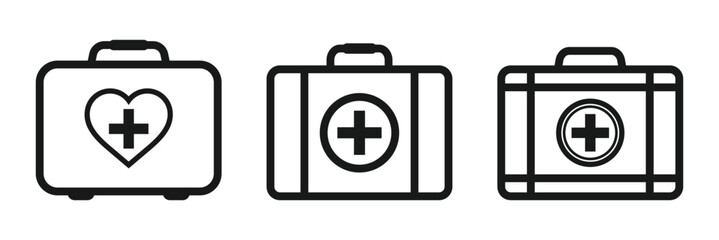 First aid box line icon set vector illustration