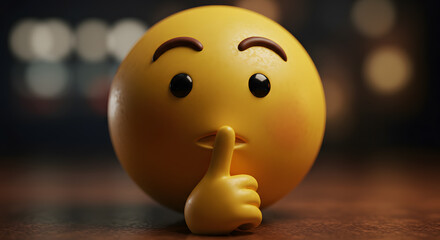 Yellow Emoji Asking for Silence with Finger Over Mouth Symbol