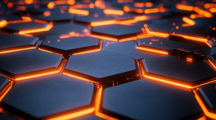 Obraz premium Abstract futuristic surface with orange glowing hexagons is creating modern background illustration