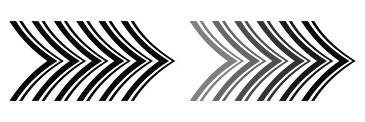 Naklejka premium Dynamic fast moving arrow symbol. Road line directional arrow. Black right swipe icon. Vector graphic on a white background.
