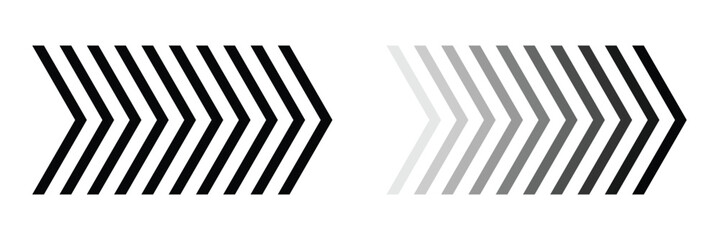 Motion arrow icon with speed effect. Directional road arrow sign. Black right swipe arrow for animation. Vector illustration on white background.