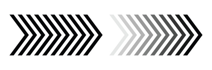 Motion arrow icon with speed effect. Directional road arrow sign. Black right swipe arrow for animation. Vector illustration on white background.