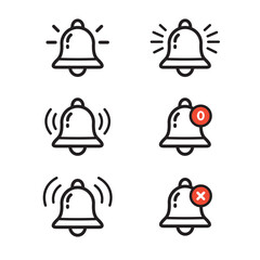 Notification bell icon set. Bell reminder notification icon collection. Alarm symbol. Ringing bells reminder icon , incoming inbox message sign