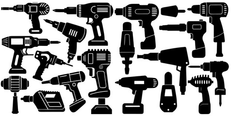 "Power Drill Silhouettes Vector Set | Electric Tools Collection"