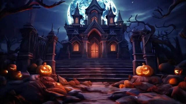 Big scary pumpkin for celebration holiday Halloween, abstract vivid composition consists of fictional unreal fantastic vision on background