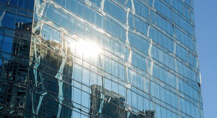 Building Reflection of the Sun in Glass Architecture Under Blue Sky