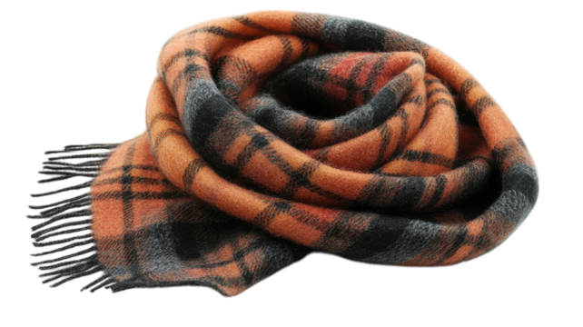 Cozy plaid scarf wrapped elegantly for warmth during brisk autumn days