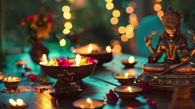 Holiday composition for happy celebrate Diwali, abstract vivid composition consists of fictional unreal fantastic vision on background