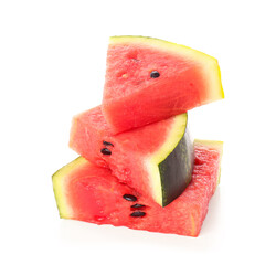 Pieces of fresh watermelon on white background