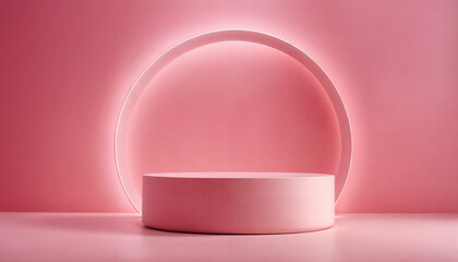 cylindrical stand podium for displaying cosmetics and product on abstract background in pink pastel colors
