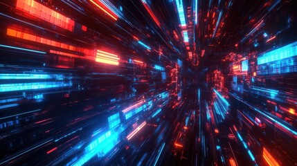 Background gaming abstract neon sci-fi themes cyberpunk red blue glowing dynamic technology wallpaper AI generated image illustration
