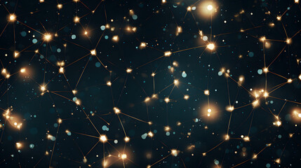 Fototapeta premium Dark background with numerous lights creating a dazzling display of geodesic paths illustrated by intersecting lines across space.