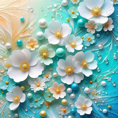 White flowers and pearls creating a beautiful floral pattern