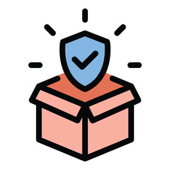 Delivery insurance icon in flat line style representing package protection shipping security and financial coverage ideal for logistics e-commerce and risk management concepts.