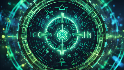 Abstract image a glowing green technological circle intricate details, perfect futuristic technology-related projects.