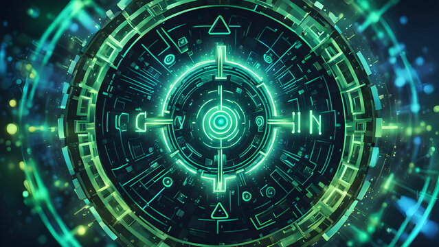 Abstract image a glowing green technological circle intricate details, perfect futuristic technology-related projects.