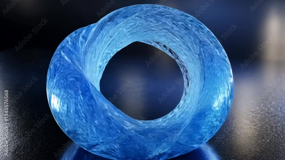 Wall mural abstract glass torus shape with intricate twisting patterns on a reflective surface