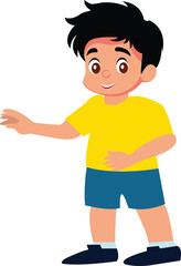 Cartoon cute little boy waving hand