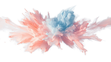 Pink and blue powder exploding creating a colorful cloud on transparent background