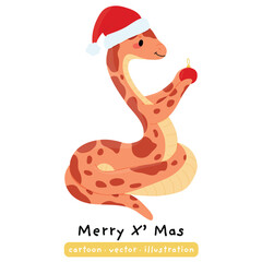 Cute Snake, cartoon character Christmas snake hand drawn