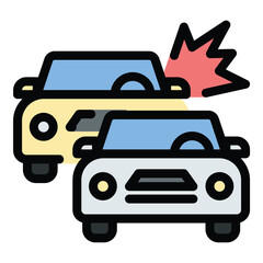 Accident car icon in flat line style representing vehicle collision road safety and insurance ideal for traffic incidents emergency response and automotive risk concepts.