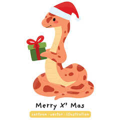 Cute Snake, cartoon character Christmas snake hand drawn