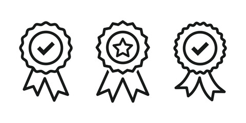 Medal vector icons. Verified badge with check mark. Approved or certified medal icon. Certified badge. Approval badge symbols. Approval icon set. Vector illustration.