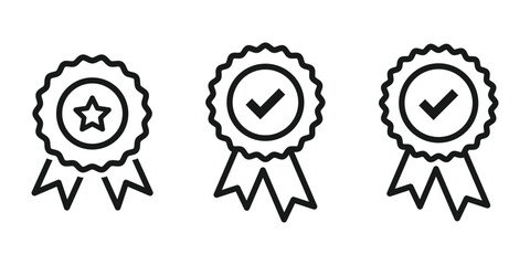 Medal vector icons. Verified badge with check mark. Approved or certified medal icon. Certified badge. Approval badge symbols. Approval icon set. Vector illustration.