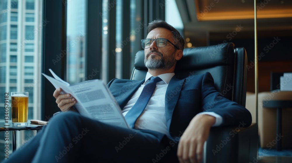 Aufkleber a man in a suit is reading a book while sitting in a chair