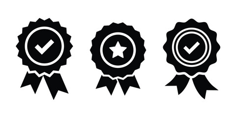 Certified verification badge icons. A set of approved check marks and guaranteed quality symbols.