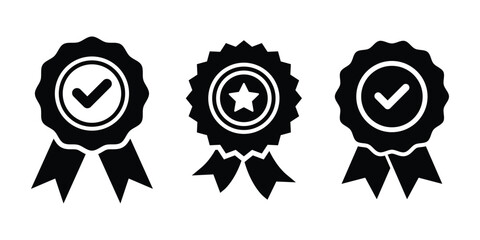Quality badge and certification icon set. Includes banners, ribbons, premium labels, guarantee symbols, and medals.