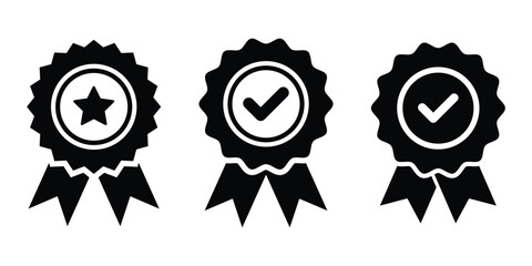 Vector medal icon set. Approved and certified badge symbols. Verification badge collection.