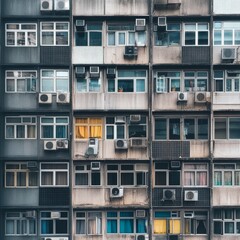 HK commercial building windows, black and white