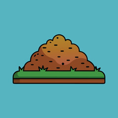 A vector illustration of a compost pile with soil and grass, set against a blue background, perfect for gardening and eco-friendly themes.
