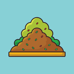 A vector illustration of a garden bed filled with compost and small green plants, set against a blue background, ideal for gardening and eco-friendly themes.
