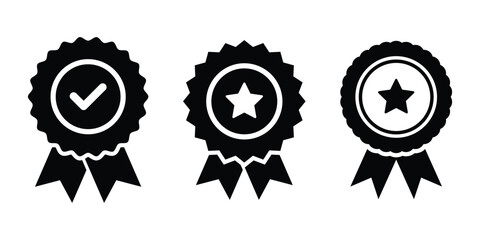 Approved or certified medal icon line art silhouette vector illustration. Vector set of medal icons. Certified badge and approval symbols. Flat approval icon pack.
