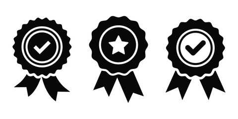 Medal vector icons. Certified and approved medal icons. Badge symbols for certification and approval. Approval icon set.