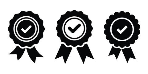 Medal vector icons. Certified and approved medal icons. Badge symbols for certification and approval. Approval icon set.