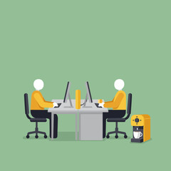 Office Workspace with Coffee - Flat Design Vector