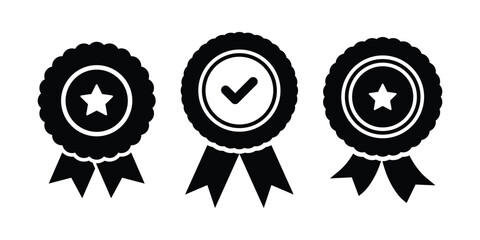 Approved or certified medal icon. Approval check symbol. Winning award, prize, medal or badge. Verified medal icon. Certified badge symbol, quality sign.