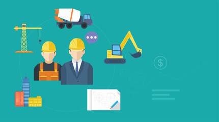 Flat business construction industry background, template for infographics, website, homepage, visual, vector icon, ppt