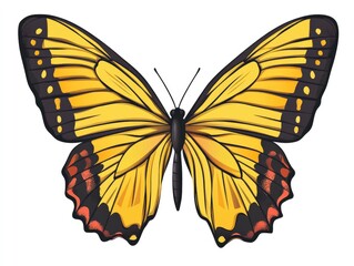 Fototapeta premium Vibrant yellow butterfly with black and red accents