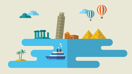 Flat travel background, template for infographics, website, homepage, visual, vector icon, ppt